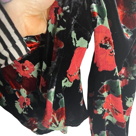 NWT Rixo Bridgette Black Red Sweetheart Neckline Velvet Floral Print Long Sleeve - Picture 6 of 12